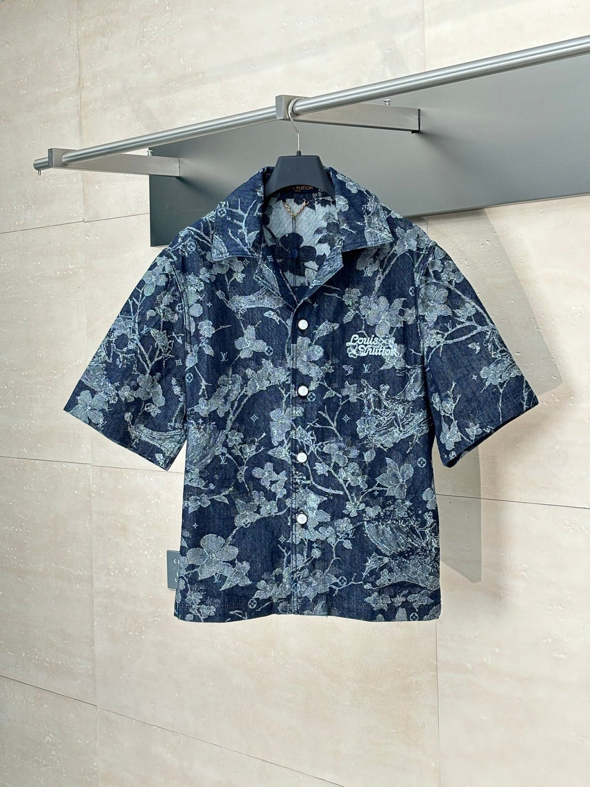 25Ss new denim floral shirt short-sleeved jacket