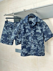 25Ss new denim floral shirt short-sleeved jacket