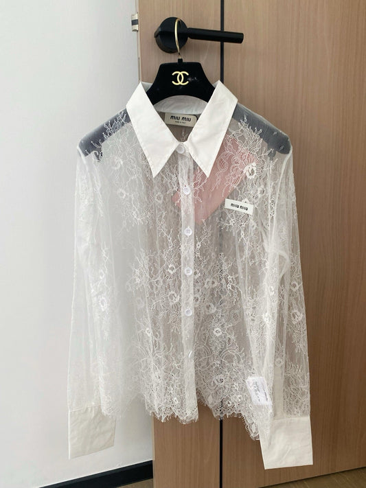 Lapel lace cardigan