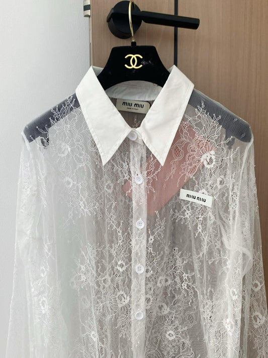 Lapel lace cardigan