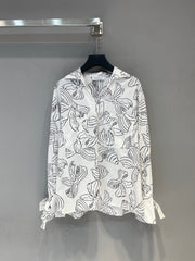 Bow print v-neck long sleeve shirt
