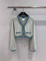 Contrast hem tie knitted short cardigan
