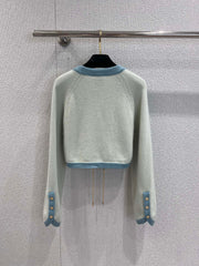 Contrast hem tie knitted short cardigan