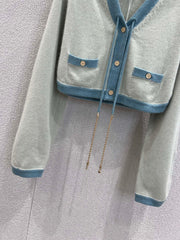 Contrast hem tie knitted short cardigan