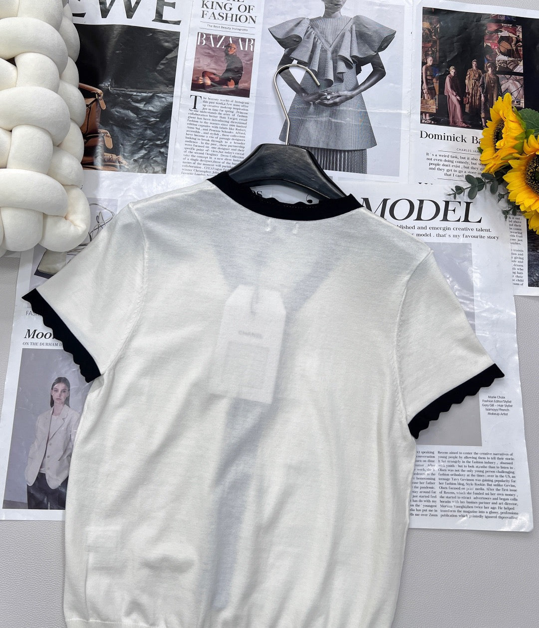 Manches courtes en tricot à nœud contrasté