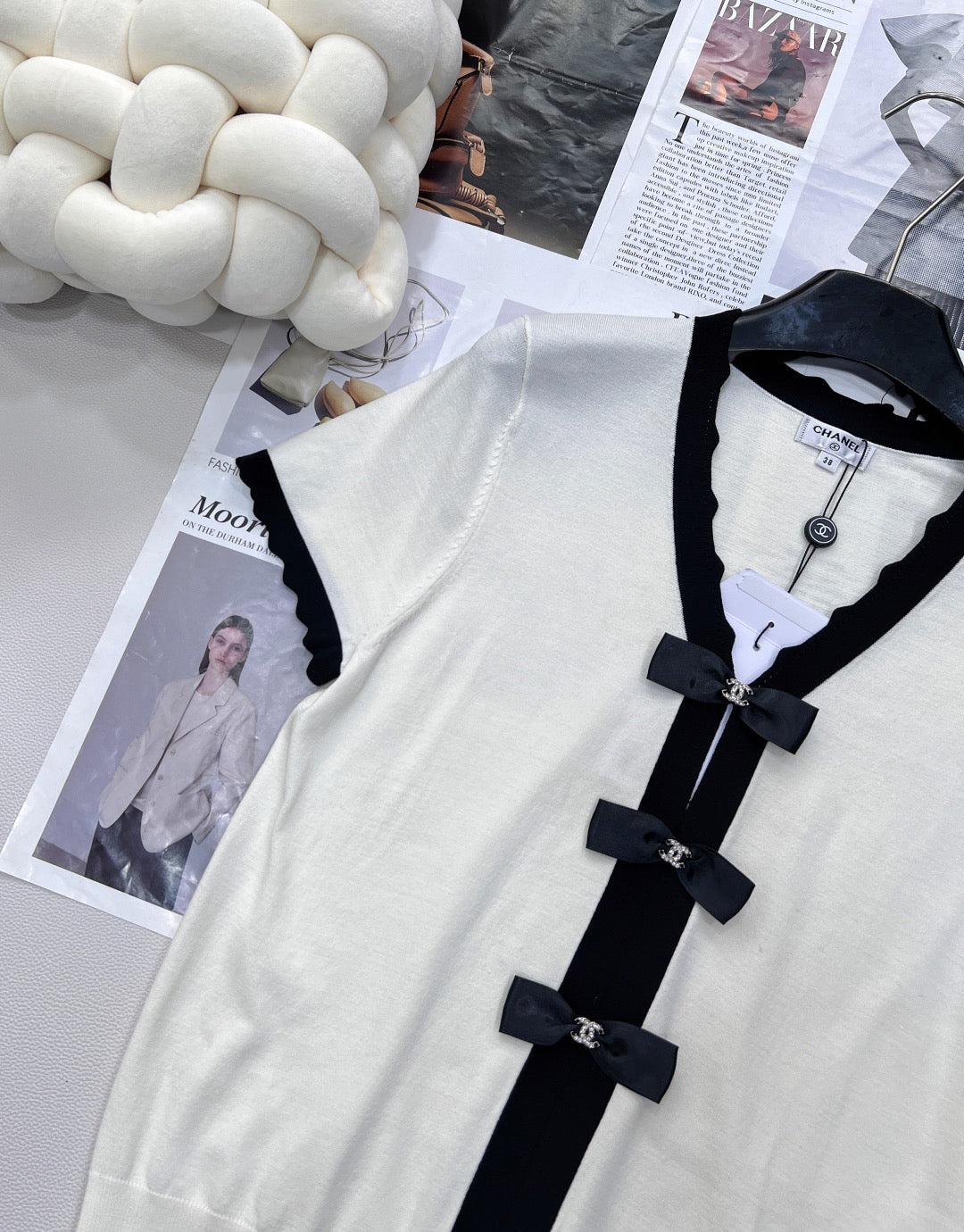 Manches courtes en tricot à nœud contrasté