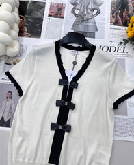 Contrast bow knit short sleeves
