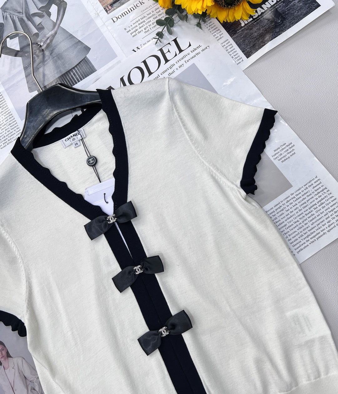 Manches courtes en tricot à nœud contrasté