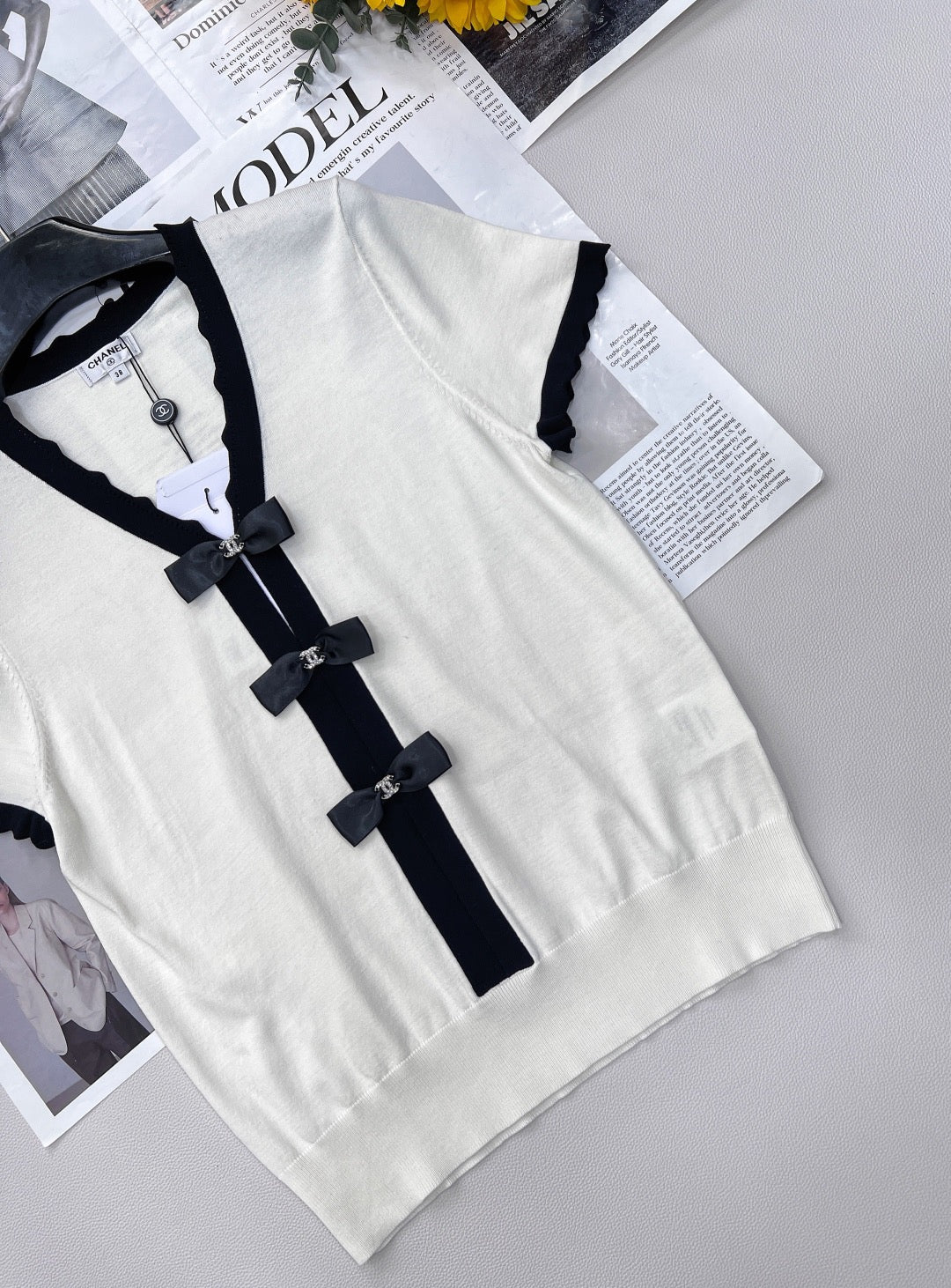 Manches courtes en tricot à nœud contrasté