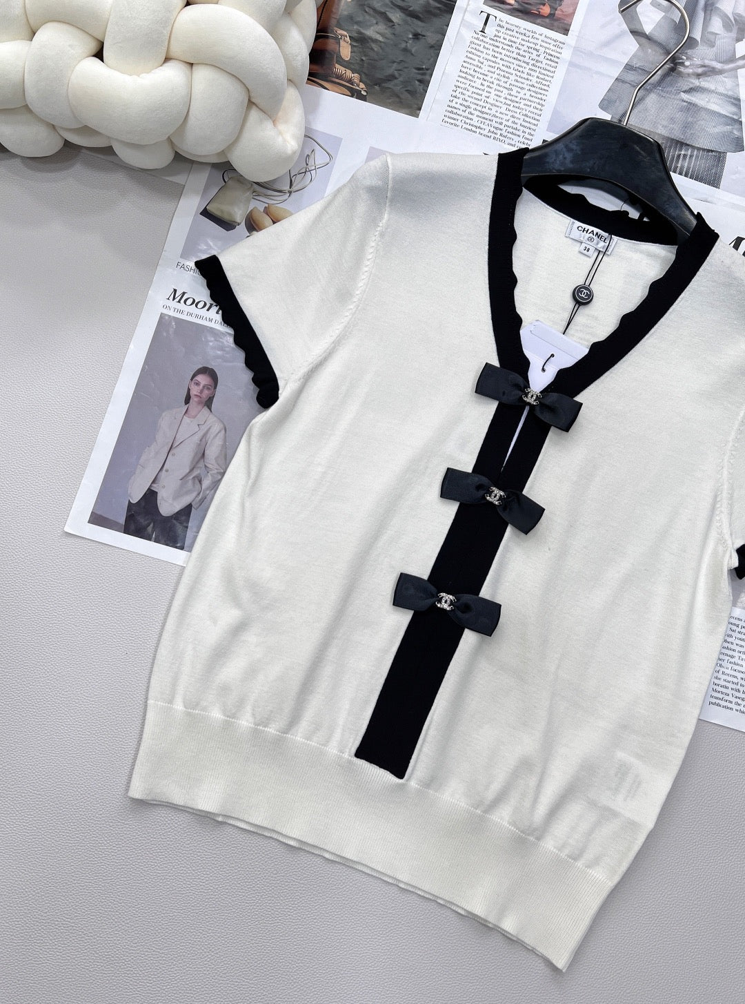 Manches courtes en tricot à nœud contrasté