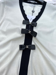 Contrast bow knit short sleeves