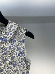 Allover floral pony embroidery Lapel round neck sleeveless dress
