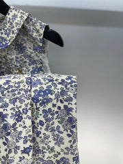 Allover floral pony embroidery Lapel round neck sleeveless dress