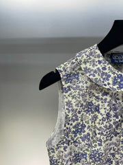 Allover floral pony embroidery Lapel round neck sleeveless dress