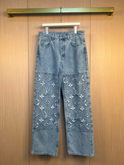 Jacquard Cloud Ripped Denim Pants