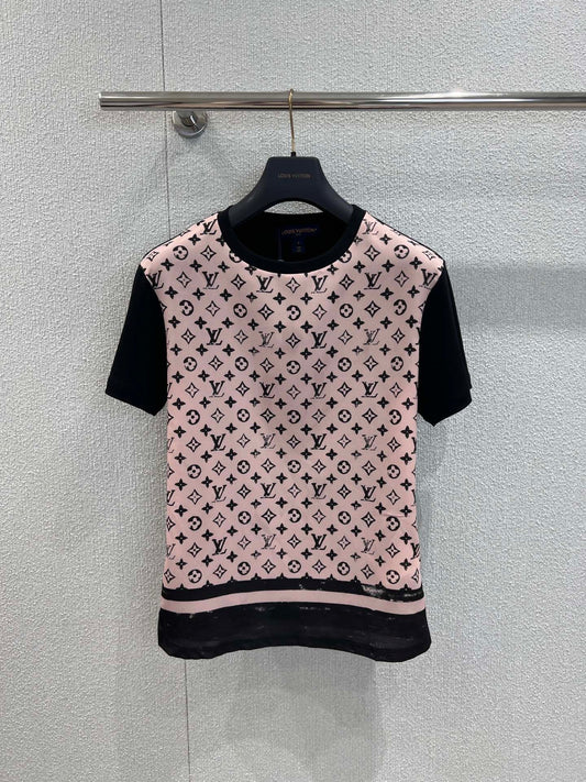 Kurzärmliges T-Shirt mit Rundhalsausschnitt und Jacquard-Nähten