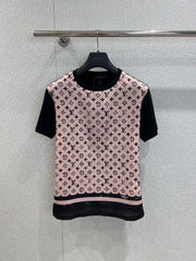 Jacquard stitching round neck short-sleeved T-shirt