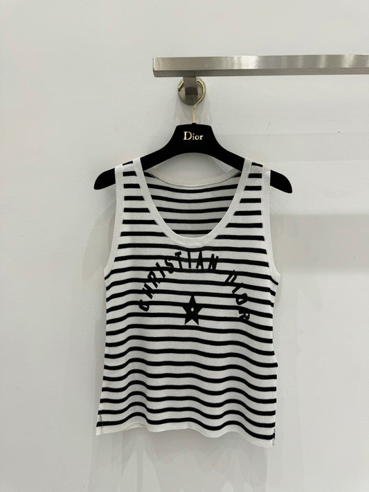 Navy Striped Happy Star Knit Vest Top