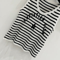 Navy Striped Happy Star Knit Vest Top