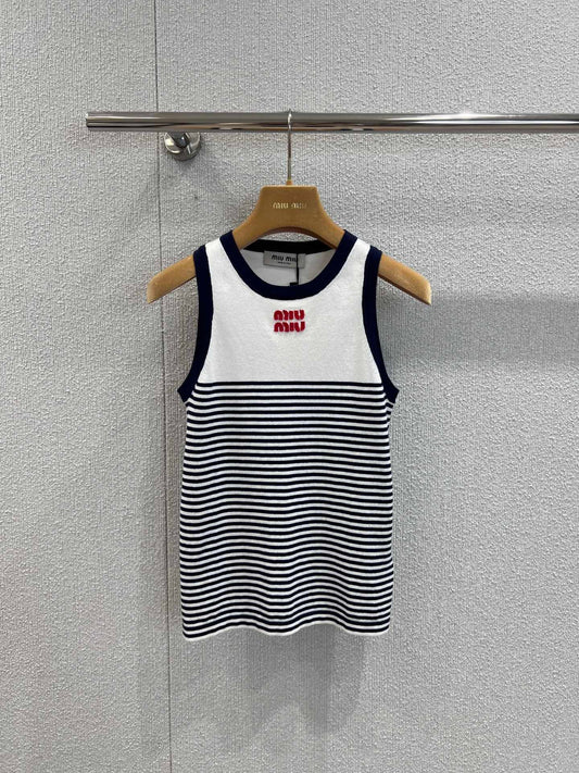 Micro Logo Cotton Stripe Knit Vest