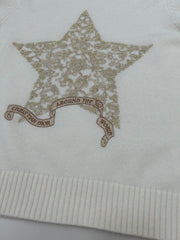 Gold thread five-pointed star ribbon round neck wool sweater
