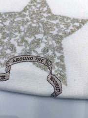 Gold thread five-pointed star ribbon round neck wool sweater
