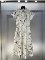 Lapel Long Dress with Small Flying Sleeves
