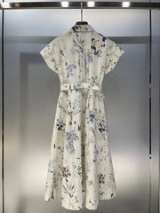 Lapel Long Dress with Small Flying Sleeves