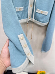 Contrast hem tie knitted short cardigan