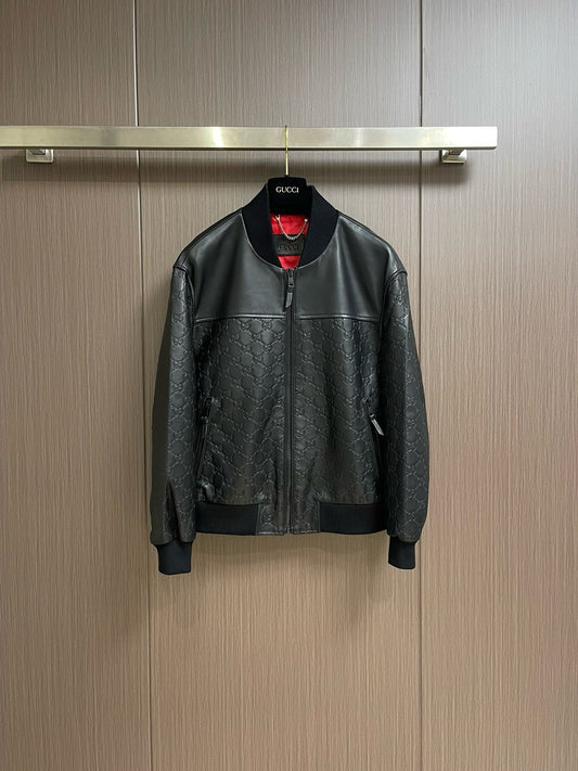 Veste en cuir gaufré