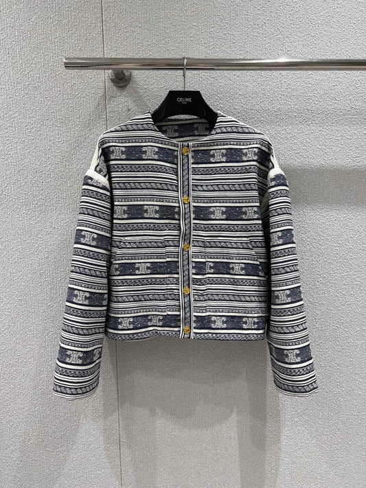 Veste à col rond et simple boutonnage en jacquard avec logo rayé, nouvelle collection début d'automne 25Fw