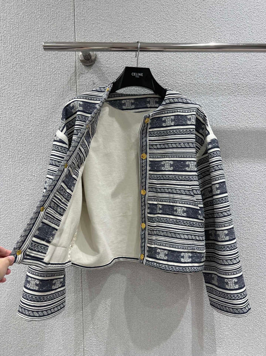 25Fw early autumn new striped logo jacquard single-breasted round collar jacket