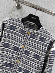 25Fw Frühherbst neue gestreifte Logo-Jacquard-Einreiherjacke mit rundem Kragen