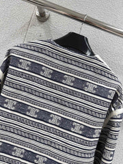 25Fw Frühherbst neue gestreifte Logo-Jacquard-Einreiherjacke mit rundem Kragen