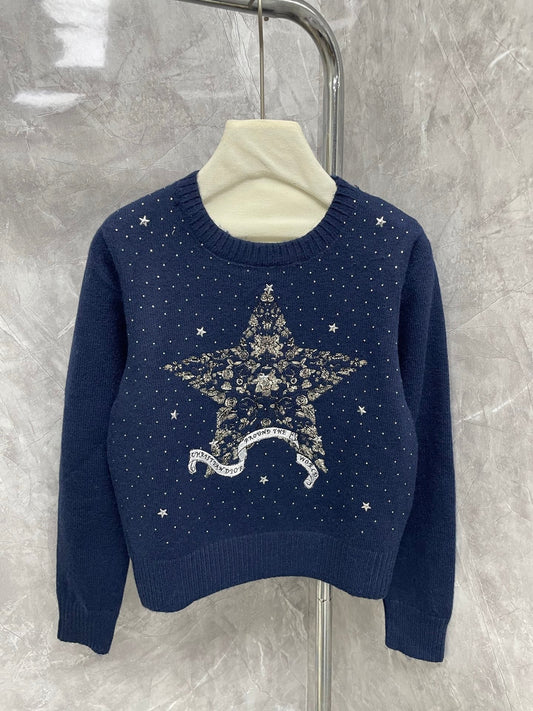 25 new hot diamond starry sky five-pointed star heavy embroidery long sleeves