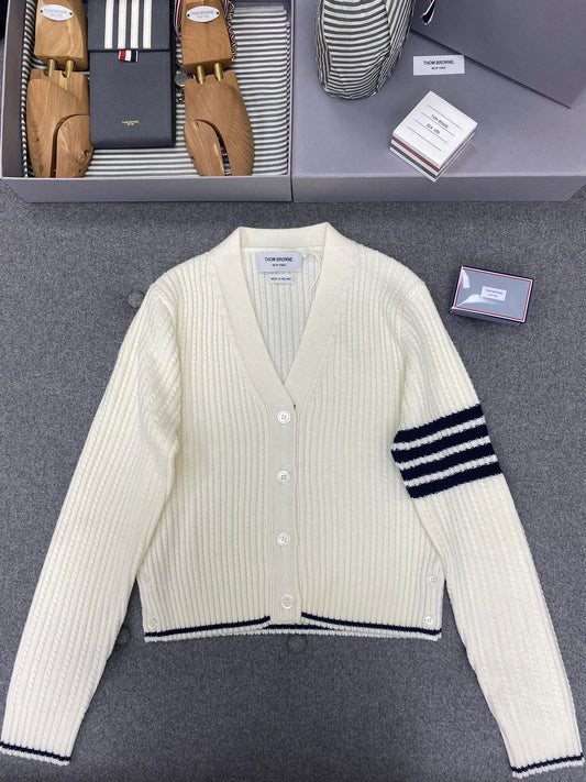 TB classic four-stripe V-neck cardigan