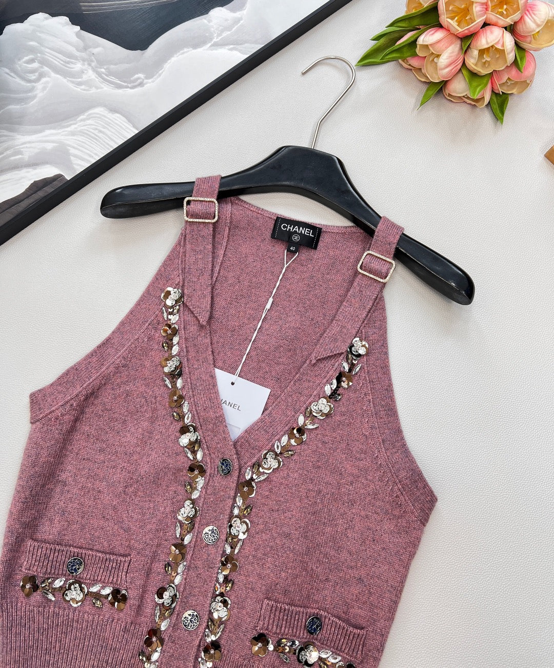 Nouveau gilet tricoté perlé 25SS