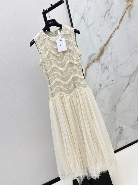 C 25Ss Spring and Summer Latest Heavy Weaving Lace Splicing Tulle Dress