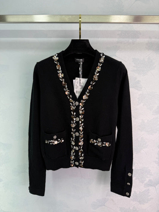 Cardigan en tricot à fleurs perlées