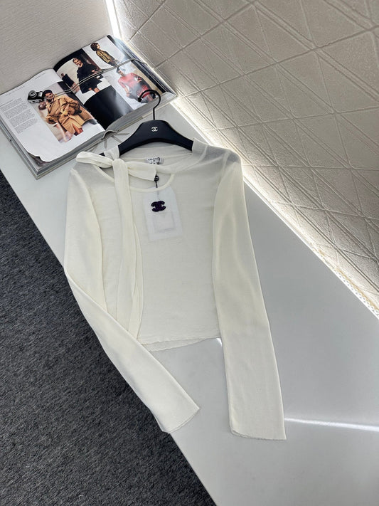 off-shoulder tie knit top