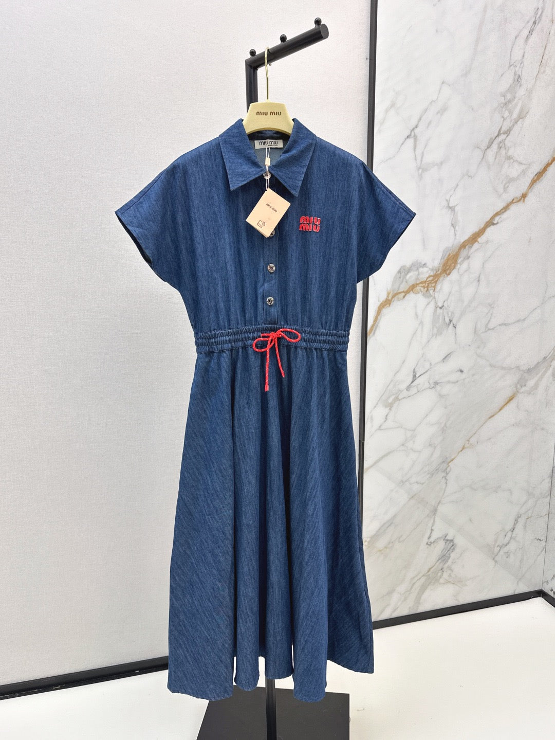 Drop-shoulder long denim dress