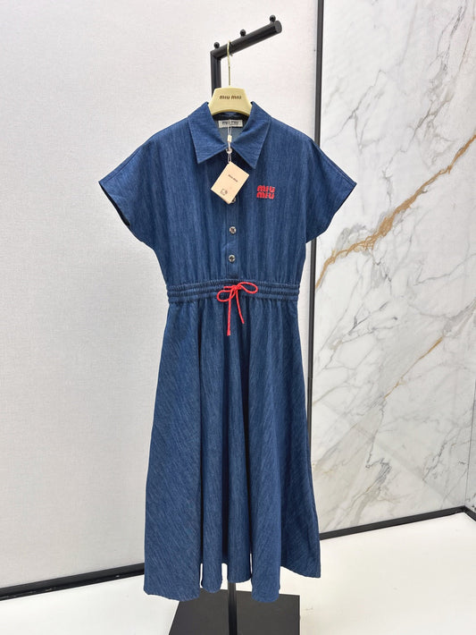 Drop-shoulder long denim dress