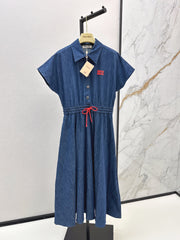 Drop-shoulder long denim dress