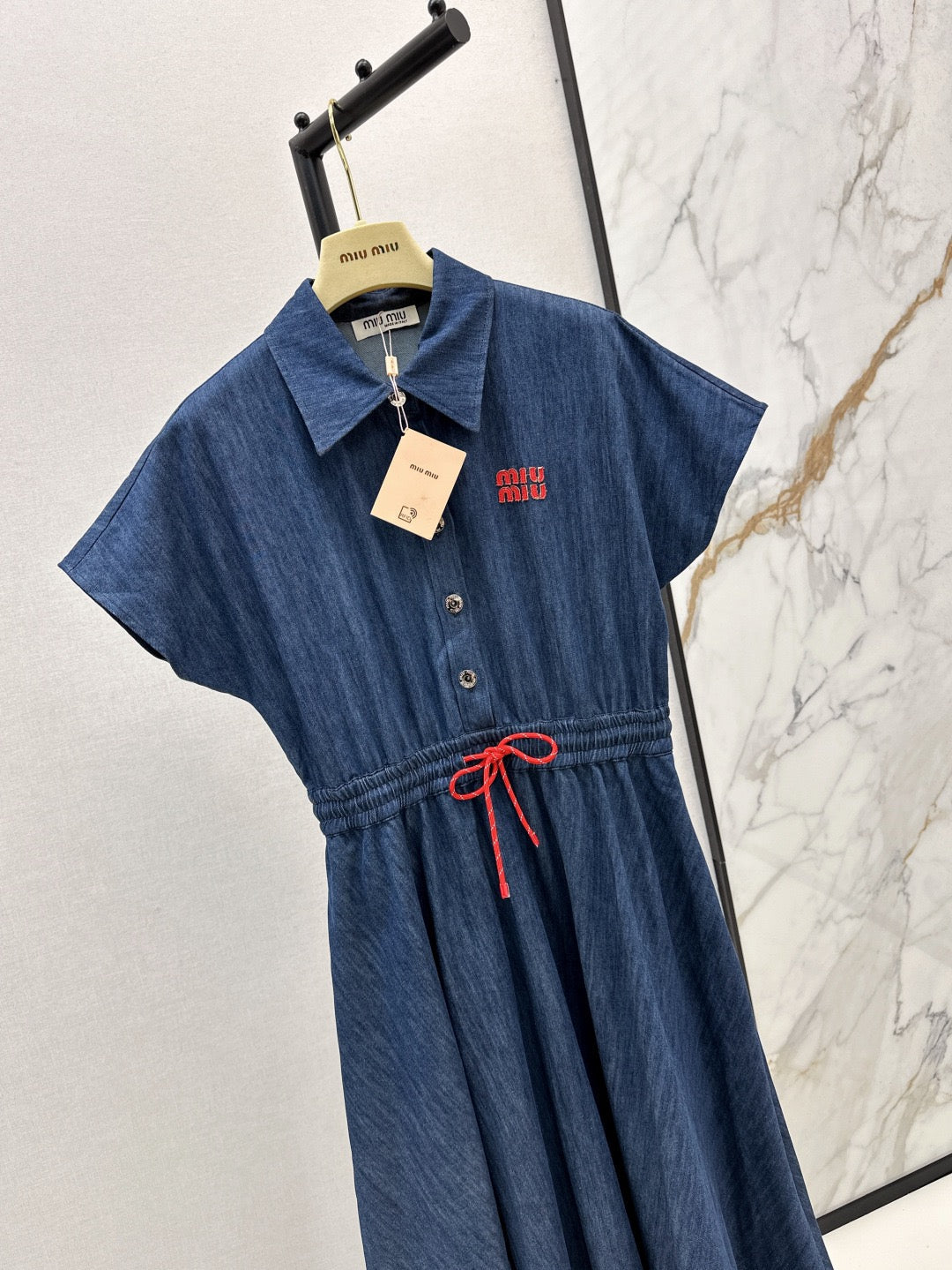 Drop-shoulder long denim dress