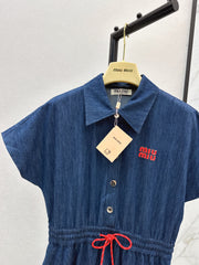 Drop-shoulder long denim dress