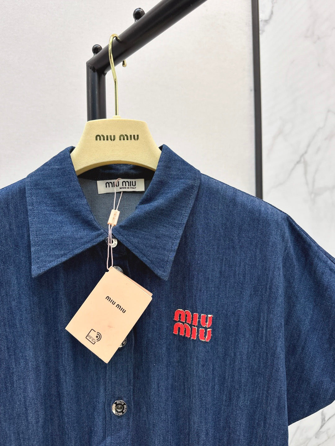 Drop-shoulder long denim dress