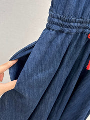 Drop-shoulder long denim dress