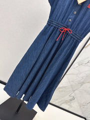 Drop-shoulder long denim dress