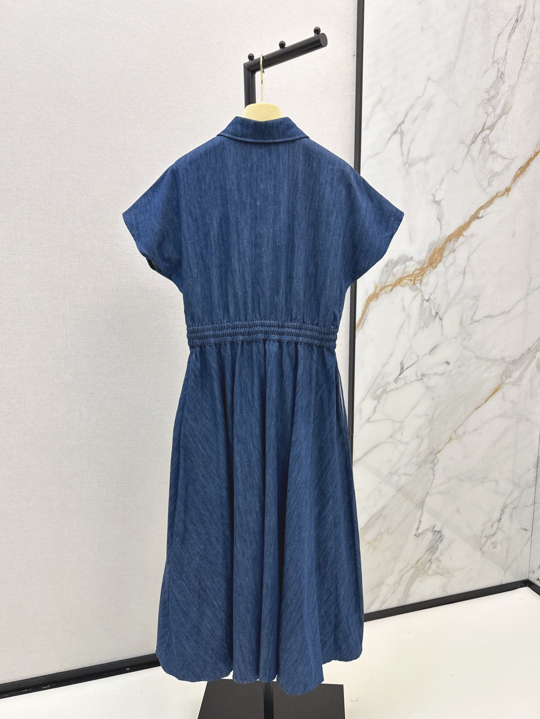 Drop-shoulder long denim dress