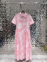 Short-sleeved printed long skirt